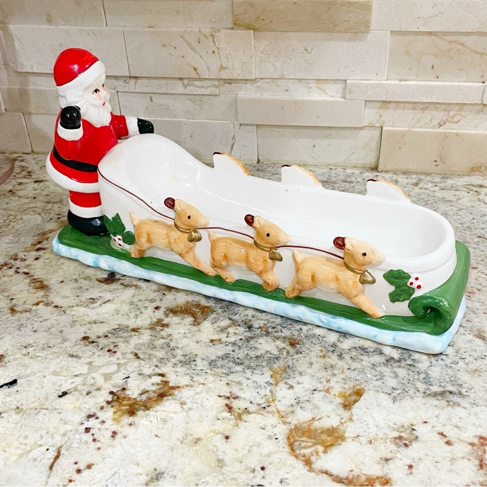 Ceramic Santa 1984 Ron Gordon Designs Christmas Sleigh Party Server Vintage